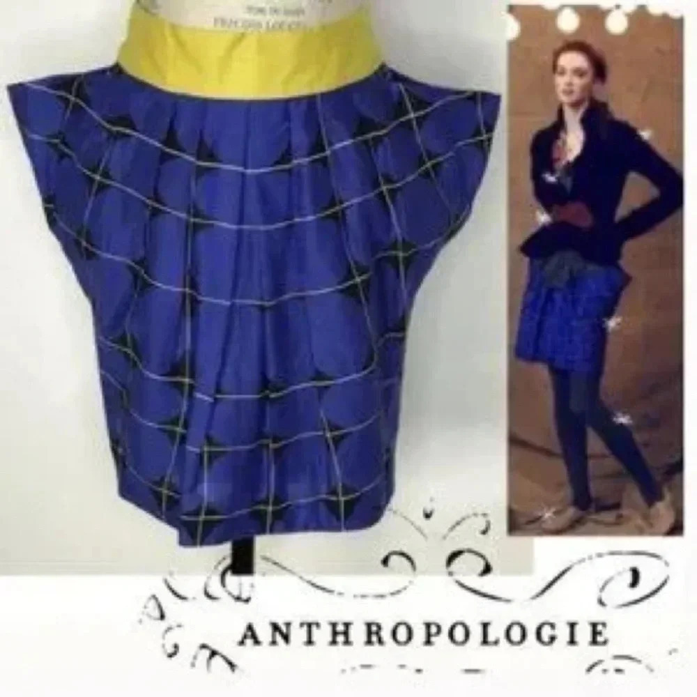 Anthropologie Odille Blue And Yellow Cotton Skirt Big Pocket Size 4 Fargyle